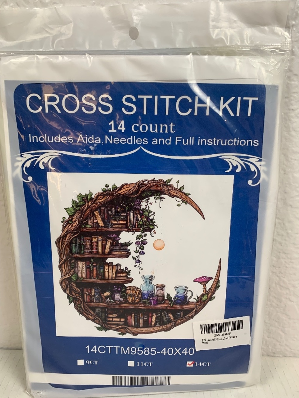 Cross Stitch Kit Crescent Moon Bookcase Stamped 14 Count NEW Whimsy Witchy